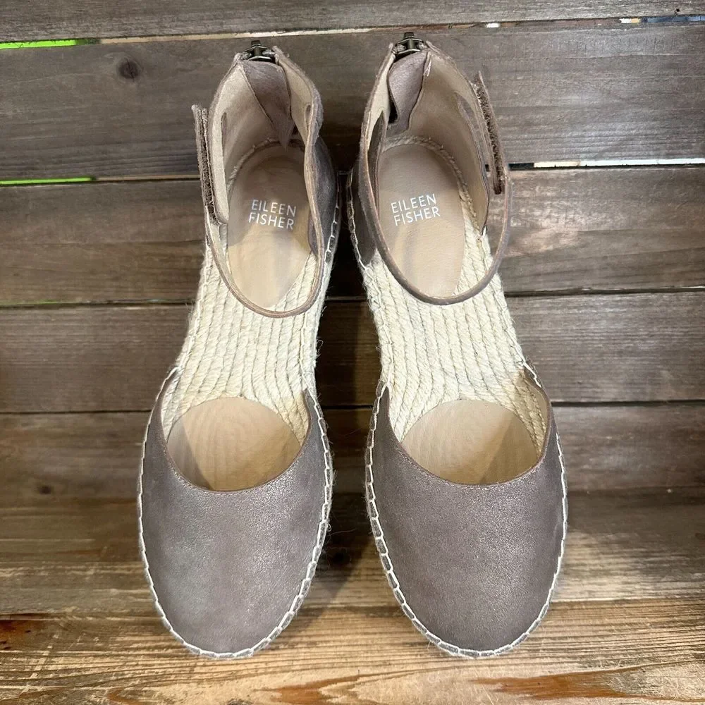 New Womens‎ Eileen Fisher Lala Brown Metallic Nubuck Espadrille Shoes Size 8 M